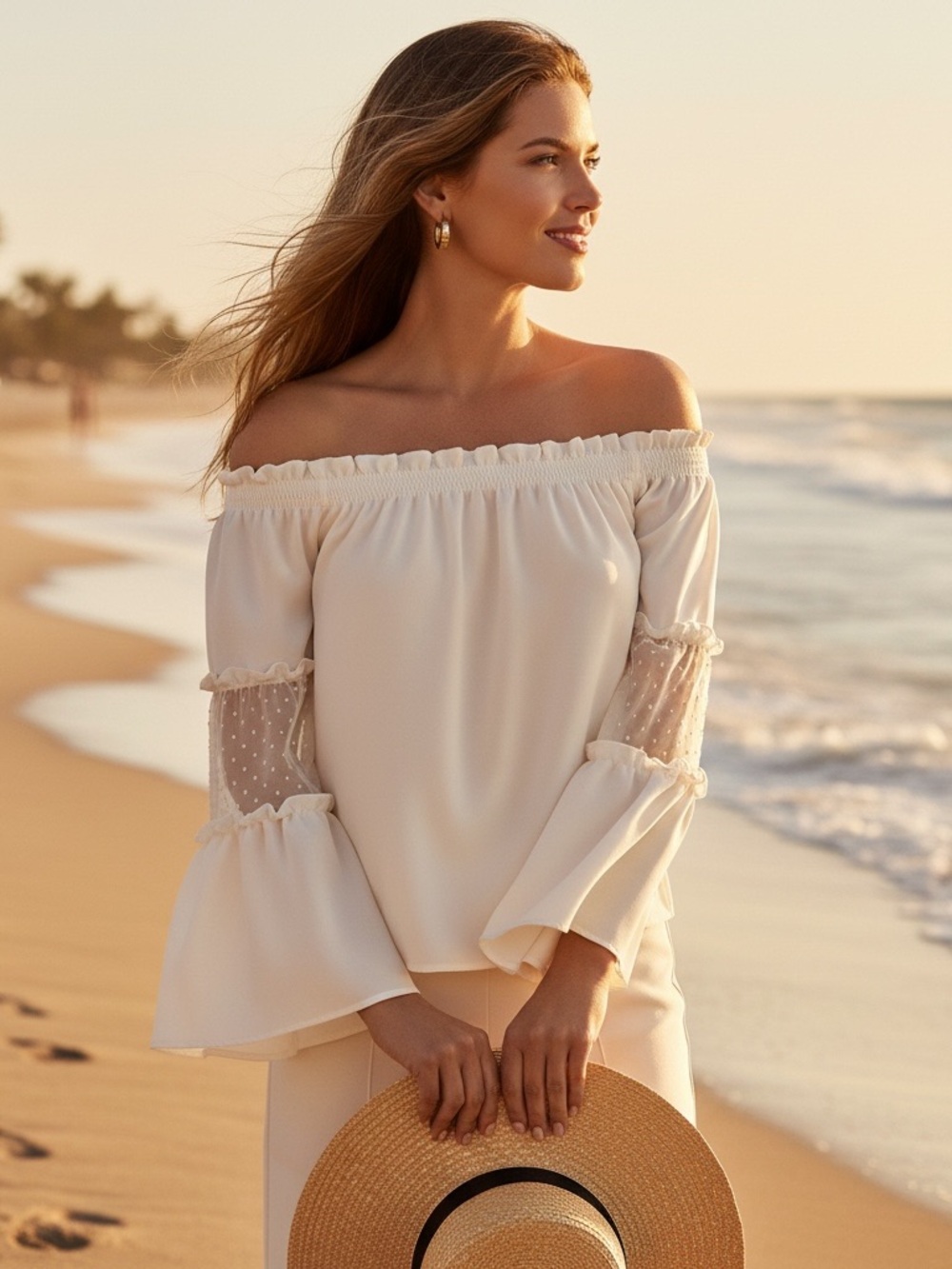 Francesca's Collections Cream Off-Shoulder Blouse